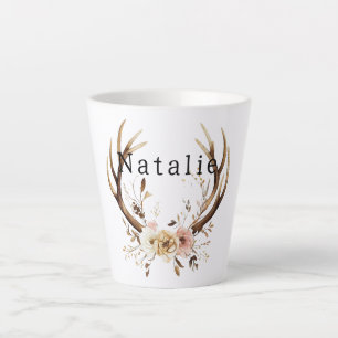 Tasse Latte Antlers de Cerfs Floraux Roses Blanches Personnali