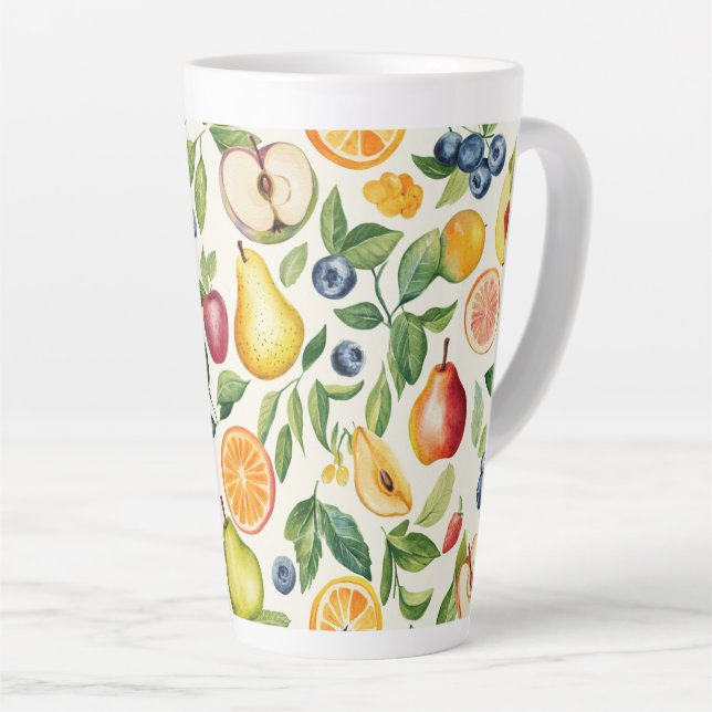 Tasse Latte Apples Pears Blueberries Oranges Fruits (Angle droit)