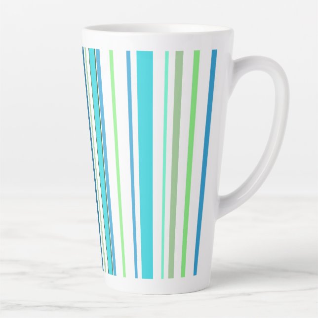 Tasse Latte Aqua Blue Green Beach Color Stripes (Droite)