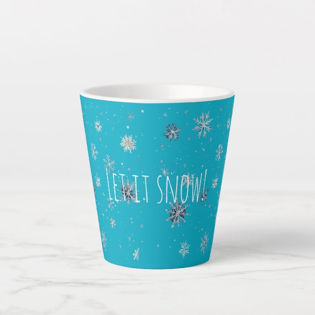 Tasse Latte Aqua Blue Silver White Christmas Snowflakes (Devant)