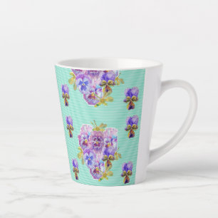 Tasse Latte Aqua Pansy, fleurie de Shabby Chic Turquoise 