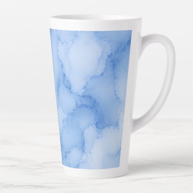 Tasse Latte Aquarelle Abstraite Bleu Douce (Droite)