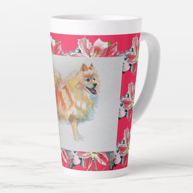 Tasse Latte Aquarelle allemande Spitz Pomeranian Chien Latte M (Angle droit)