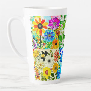 Tasse Latte Aquarelle Art Patchwork Floral Fleurs