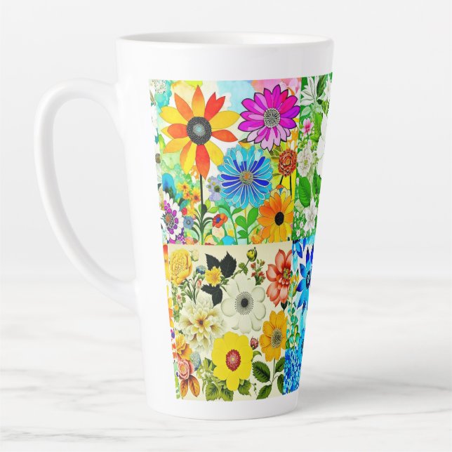 Tasse Latte Aquarelle Art Patchwork Floral Fleurs (Gauche)