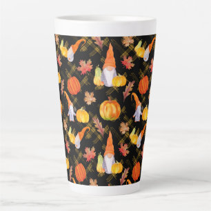 Tasse Latte Aquarelle Automne Gnomes, Citrouille Et Feuille