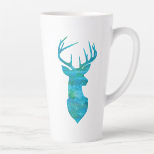Tasse Latte Aquarelle bleue Cerf Silhouette