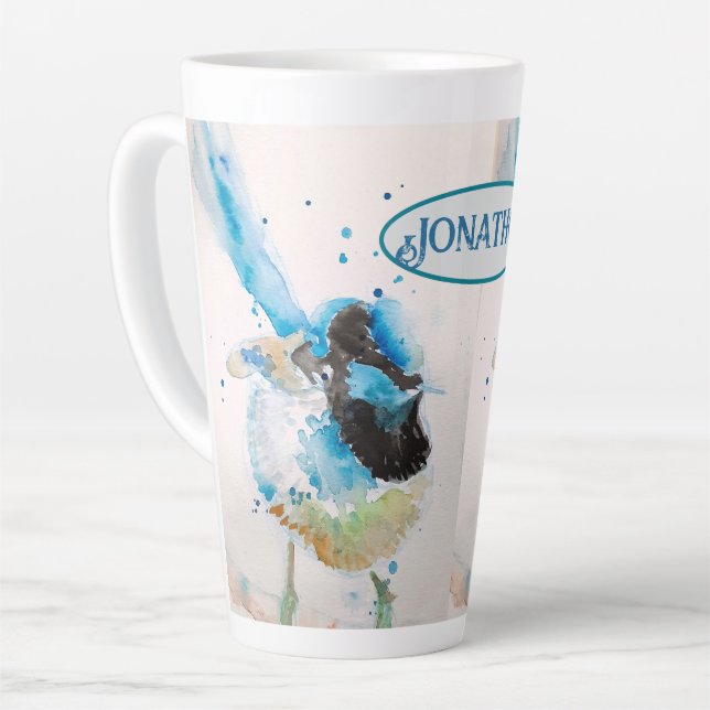 Tasse Latte Aquarelle bleue Wren Peinture des oiseaux australi (Angle gauche)