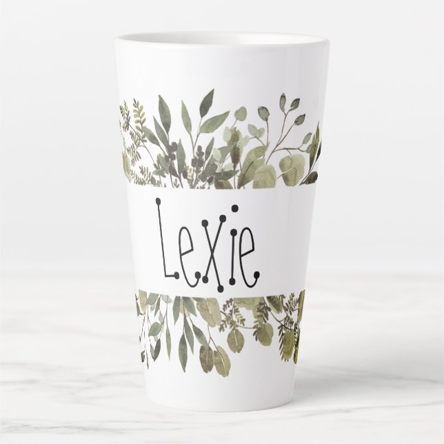 Tasse Latte Aquarelle botanique personnalisée (Devant)