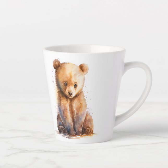 Tasse Latte Aquarelle Brown ours bébé, assise Cute ours bébé (Droite)