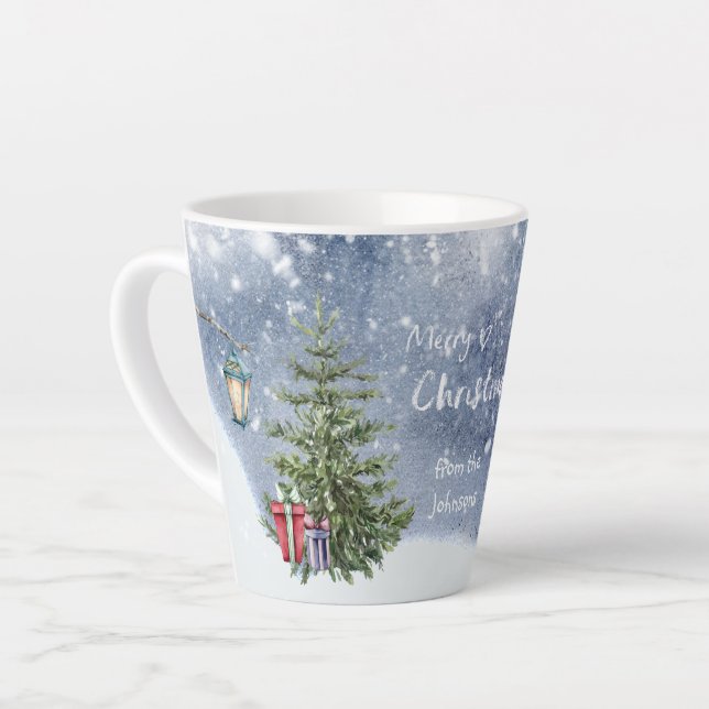 Tasse Latte Aquarelle 🎄 cadeaux de lanterne d'arbre de Noël (Angle gauche)