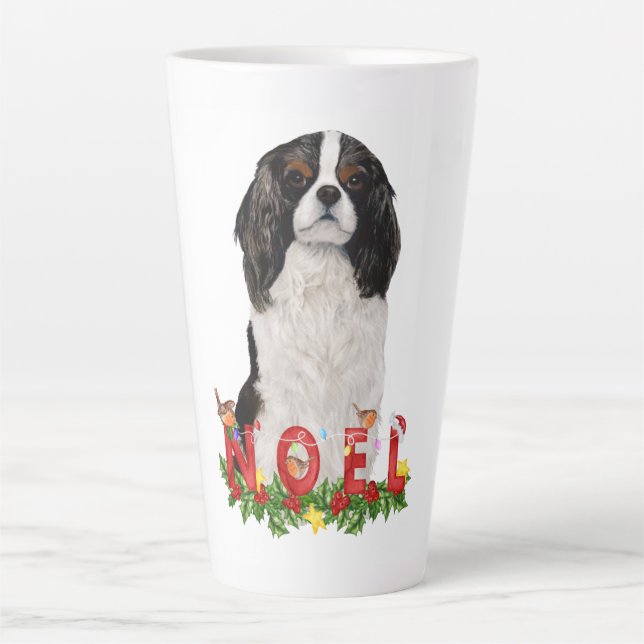 Tasse Latte Aquarelle Cavalier King Charles Noel Noël (Devant)
