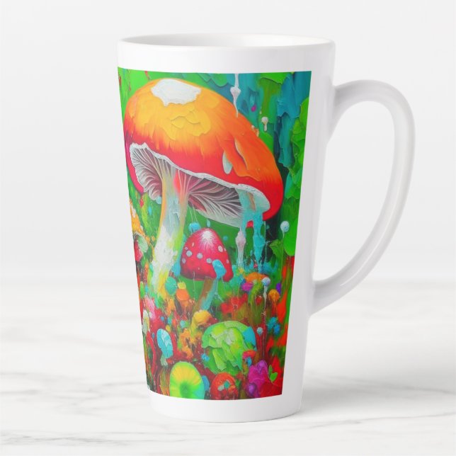 Tasse Latte Aquarelle Champignons Abstraits (Droite)
