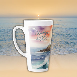 Tasse Latte Aquarelle croquis Byron Bay Lighthouse Monogramme