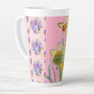 Tasse Latte Aquarelle Daffodil Fleur Jaune Fleur Floral Latte 