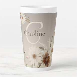Tasse Latte Aquarelle d'automne Monogramme floral Personnalisé