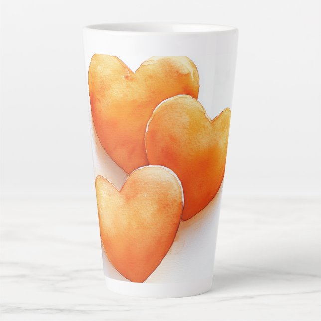 Tasse Latte * Aquarelle de Coeurs orange (Devant)