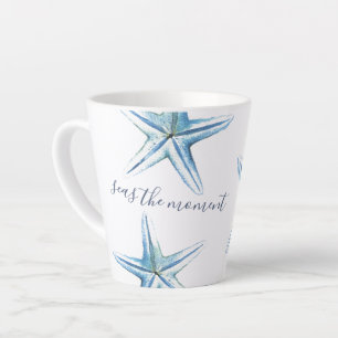 Tasse Latte Aquarelle de poisson bleu marine
