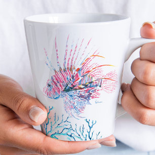 Tasse Latte Aquarelle de poisson tropical du poisson lune côti