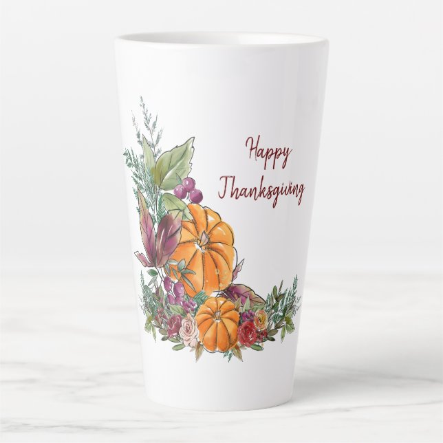 Tasse Latte Aquarelle de Thanksgiving Citrouilles automne (Devant)