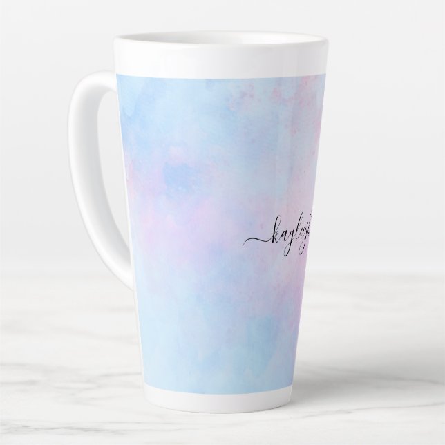 Tasse Latte Aquarelle Dreamy Rose bleu turquoise (Angle gauche)