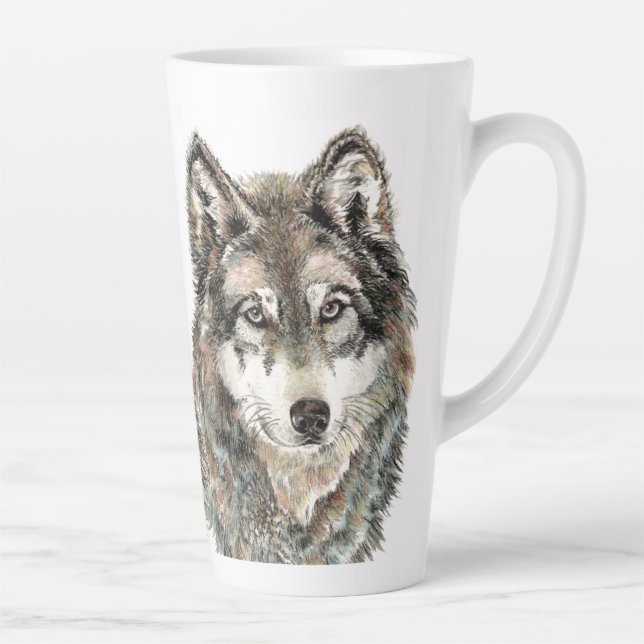 Tasse Latte Aquarelle du loup Loup Loup (Droite)