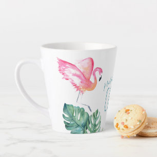 Tasse Latte Aquarelle Flamant rose rose tropical Café