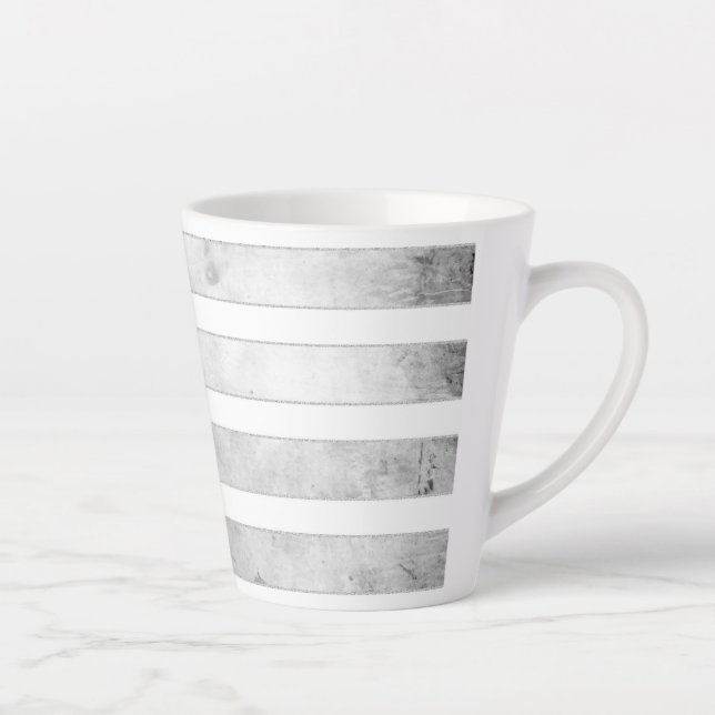 Tasse Latte Aquarelle Fleur rose dans une bande noire et blanc (Droite)