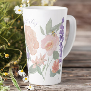 Tasse Latte Aquarelle Fleurs sauvages & Abeille de miel Person