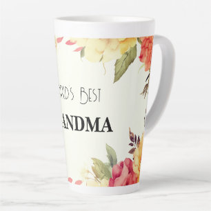 Tasse Latte Aquarelle florale de la meilleure grand-mère du mo