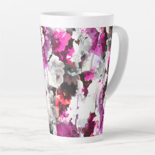 Tasse Latte Aquarelle florale - Design abstrait rose et blanc