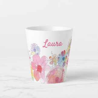 Tasse Latte Aquarelle florale personnalisée