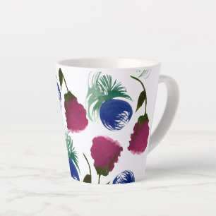 Tasse Latte Aquarelle Florales Bleu Bourgogne Végétation Peint