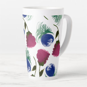 Tasse Latte Aquarelle Florales Bleu Bourgogne Végétation Peint