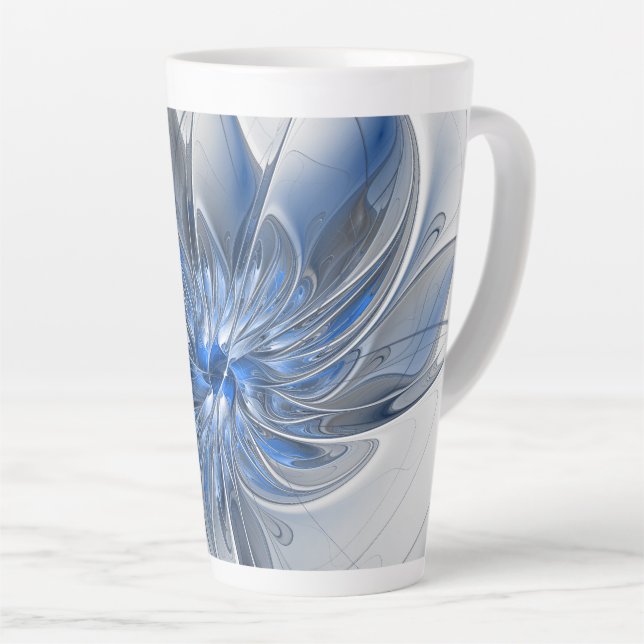 Tasse Latte Aquarelle gris bleu Abstrait Fractal Art Flower (Angle droit)