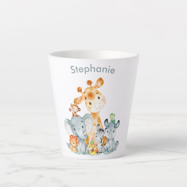 Tasse Latte Aquarelle gris Mint Cute Safari Jungle Animaux (Devant)