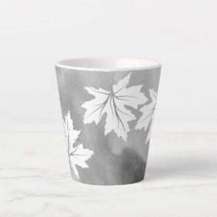 Tasse Latte Aquarelle grise et feuilles d'érable blanc
