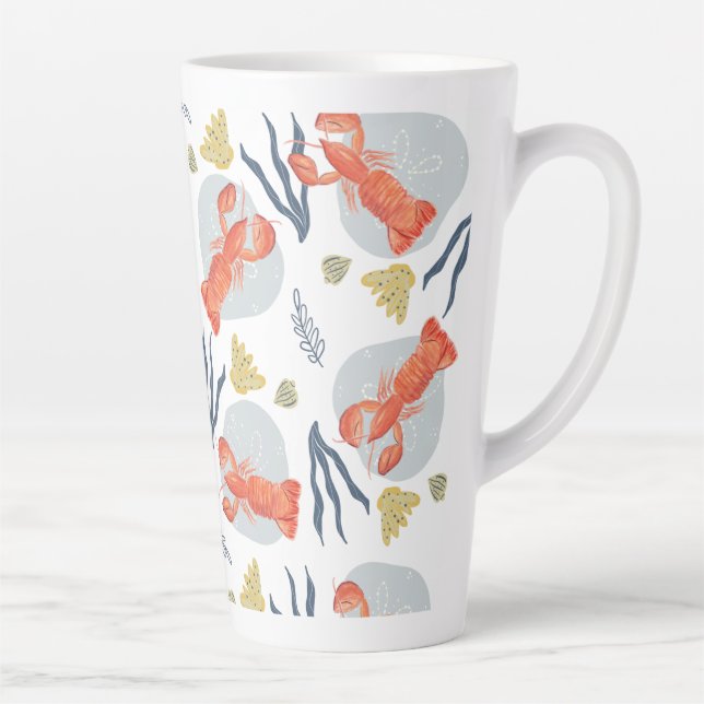 Tasse Latte Aquarelle Homard Crustacean Beach Dollars (Droite)