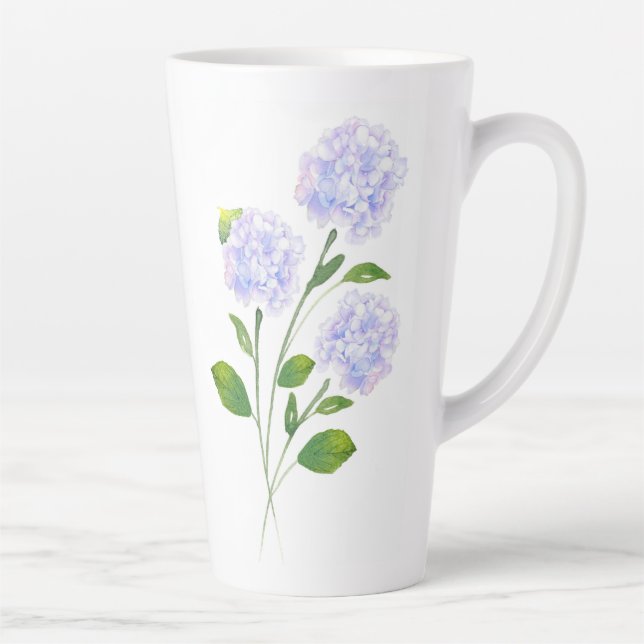 Tasse Latte Aquarelle Hydrangea tiges florales (Droite)
