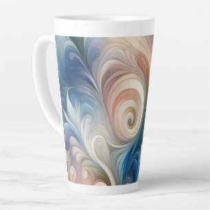 Tasse Latte Aquarelle Imaginaire Floral Pastel Bleu & Crème