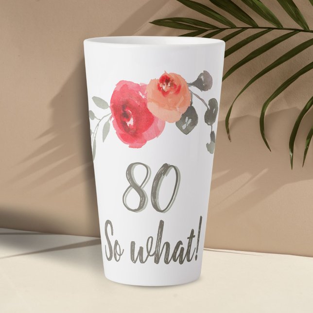 Tasse Latte Aquarelle Inspirationnelle 80e anniversaire Floral (Créateur téléchargé)