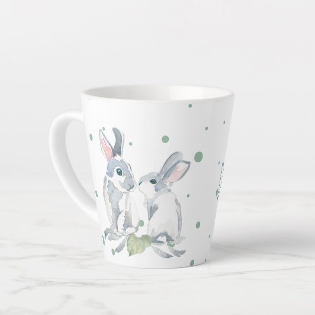 Tasse Latte Aquarelle lapin de Pâques personnalisé (Angle gauche)