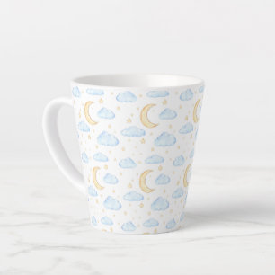 Tasse Latte Aquarelle Lune étoiles et nuages Motif