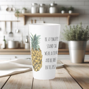 Tasse Latte Aquarelle moderne ananas et citation amusante posi