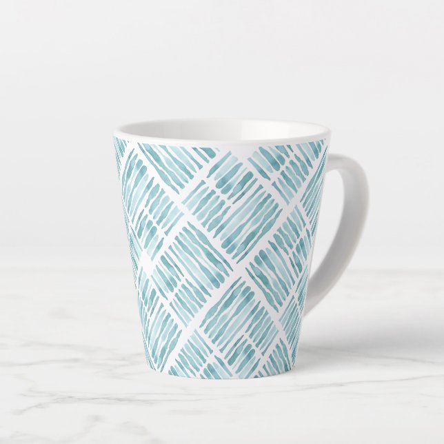 Tasse Latte Aquarelle Moderne Motif diagonale rayé bleu (Angle droit)