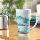Tasse Latte Aquarelle moderne Nature Commençons l'aventure<br><div class="desc">Aquarelle moderne Nature Commençons l'aventure</div>