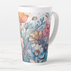 Tasse Latte Aquarelle Motif de fleurs