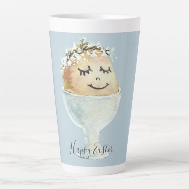 Tasse Latte Aquarelle Oeuf souriant en coupe Latte de Pâques (Devant)