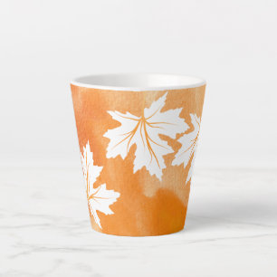 Tasse Latte Aquarelle orange moderne et feuilles d'érable blan