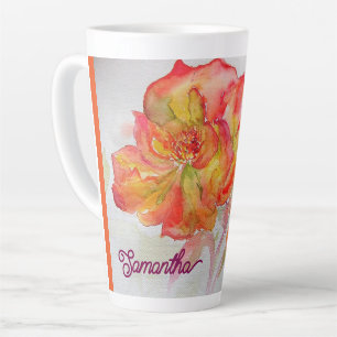 Tasse Latte Aquarelle orange rose jaune peinture florale